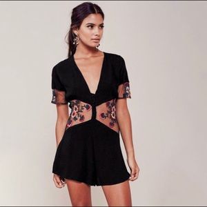 For Love & Lemons Black Embroidered Mesh Romper M